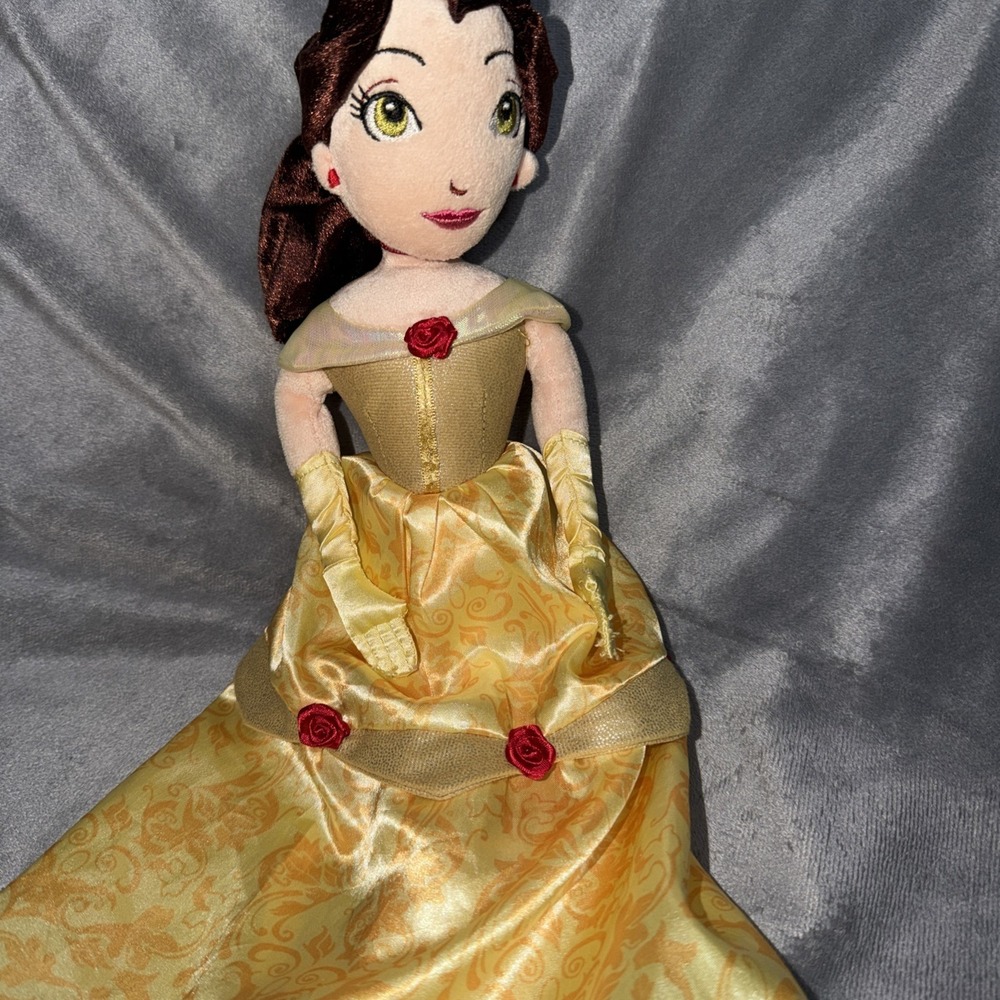 Disney 15" Beauty and The Beast Princess Belle Plush Doll Crown Gold Dress Rose